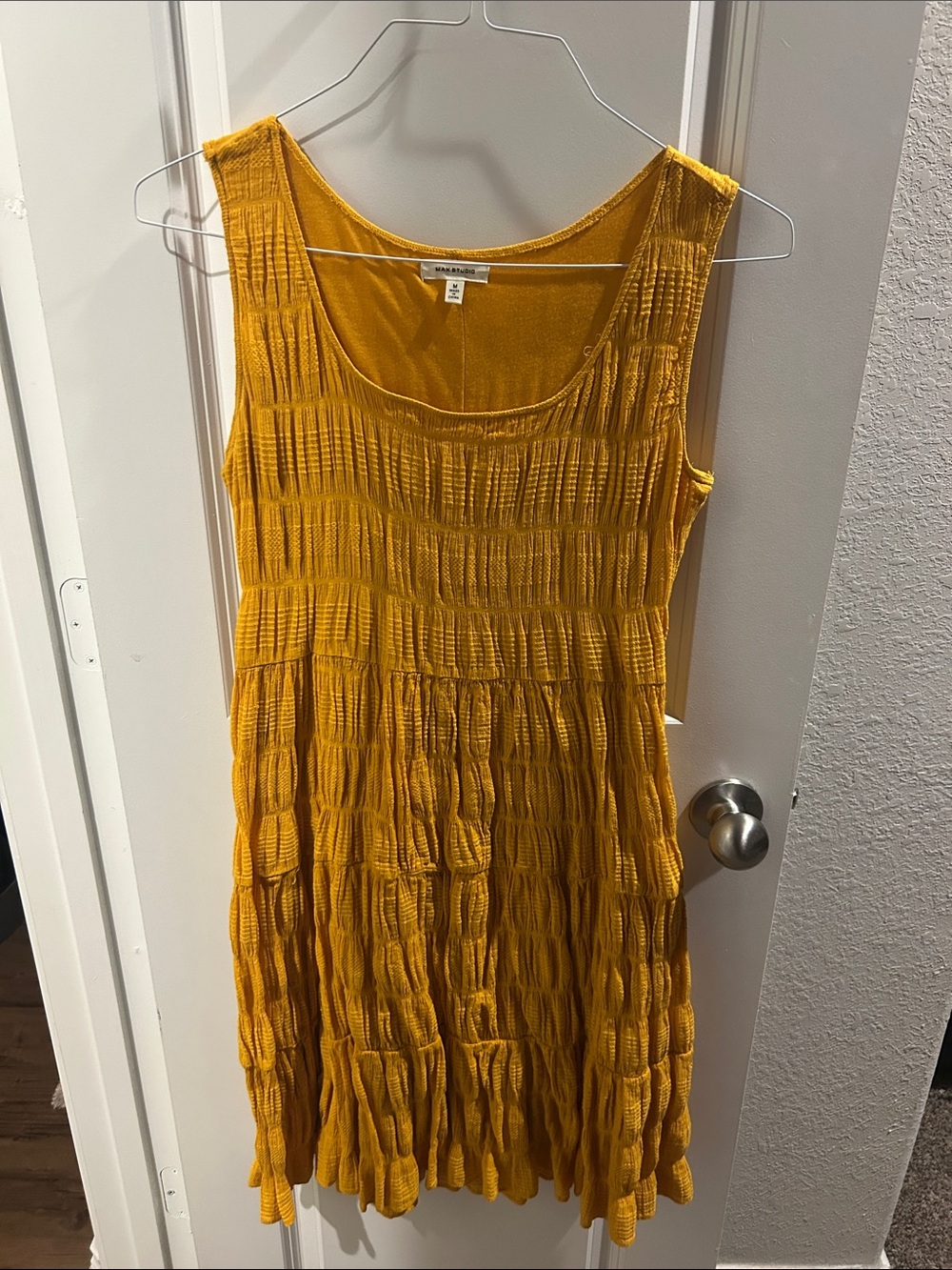 Max Studio Mustard Yellow Textured Tiered Midi Dress